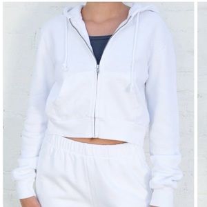 Brandy Melville Crystal Cropped Hoodie White